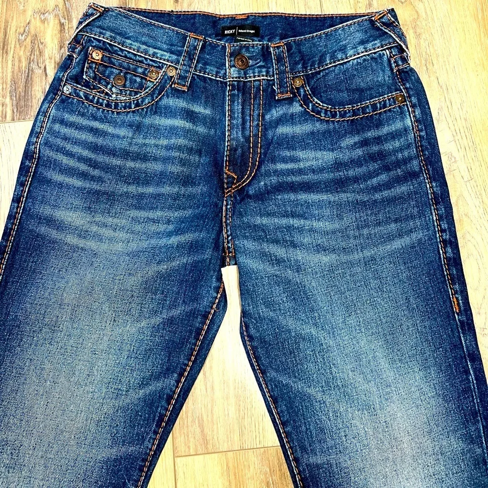 TRUE RELIGION RICKY SUPER T STITCH RELAXED STRAIGHT MENS DARK WASH 31 NEW